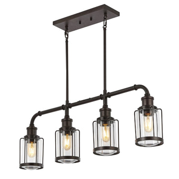 Abbott 34"  Farmhouse Industrial Iron/Glass Linear LED Pendant - JONATHAN Y